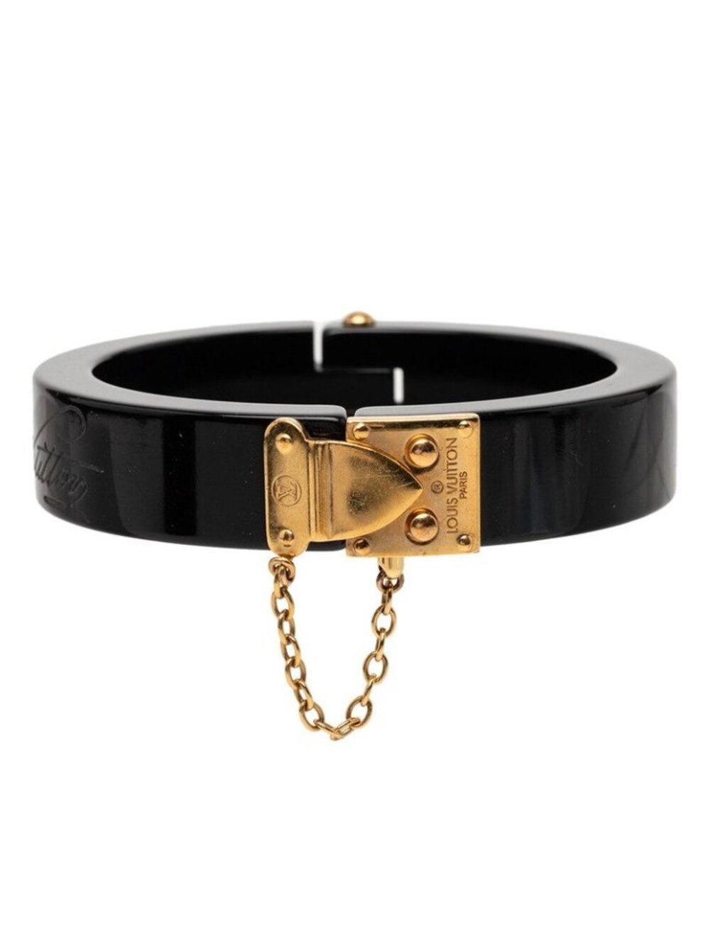 Louis Vuitton Lockme Bangle Bracelet Black Gold Plastic Plated